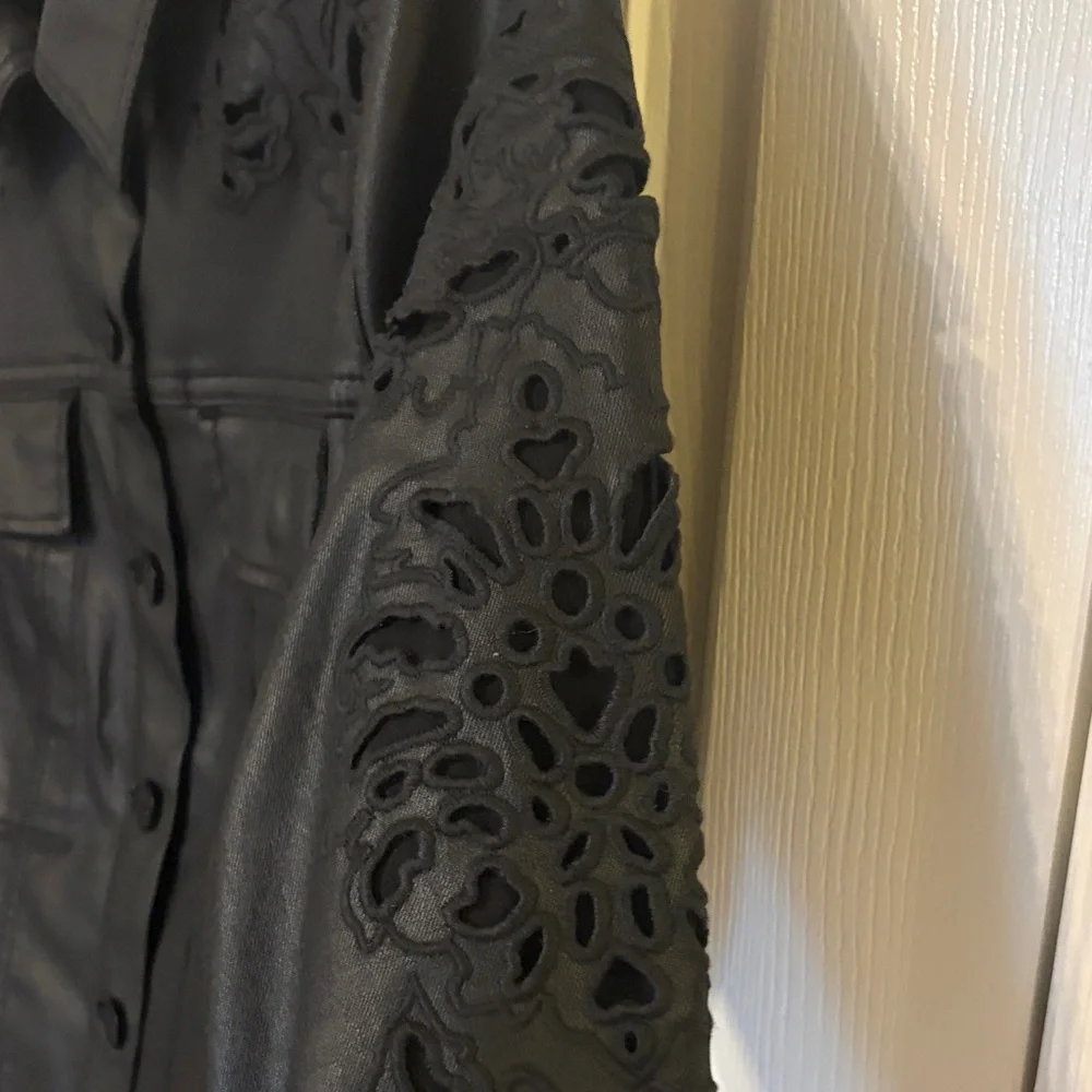 WHBM Black Embroidered Womens coated denim Jacket - Picture 8 of 12